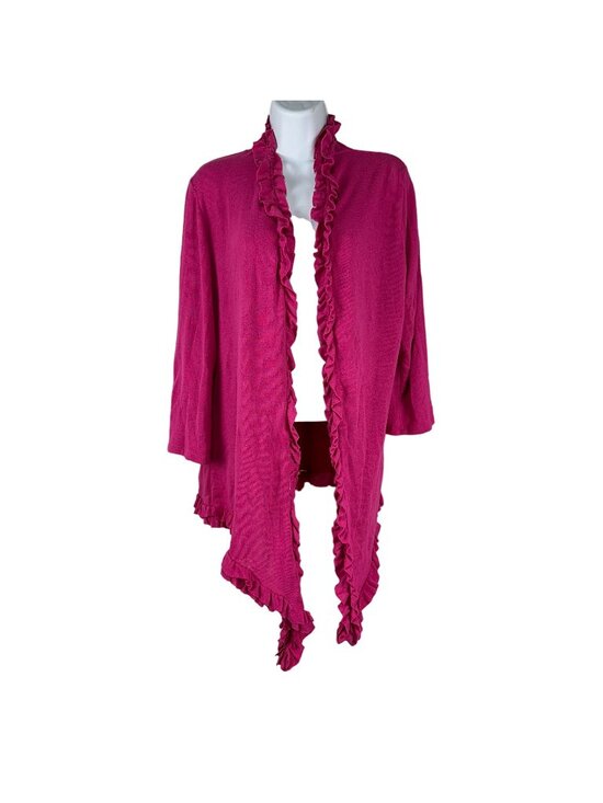 New York & Company Sweaters - New York & Company Womens Ruffle Open Front Cardigan Sweater Medium Pink Stretch